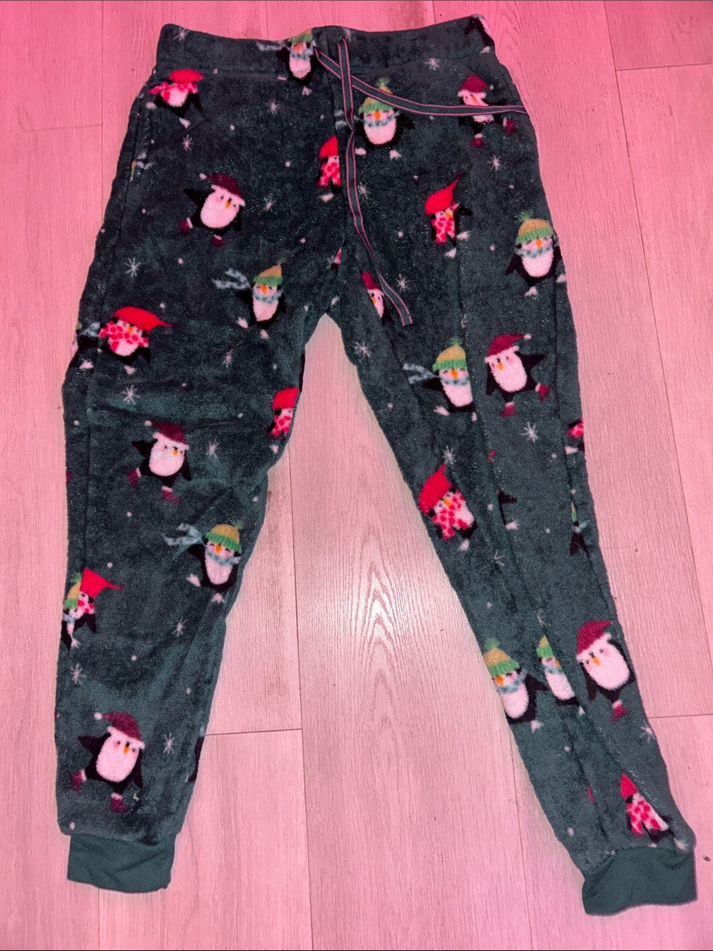 Cozy Penguin Print sweat pants - Dark Green